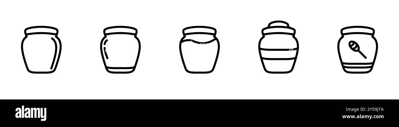 Un barattolo di miele brillante. Icona lineare vettore miele. Contorno di un barattolo di miele. Logo apicoltura. Un elegante barattolo di miele. Illustrazione vettoriale. Illustrazione Vettoriale