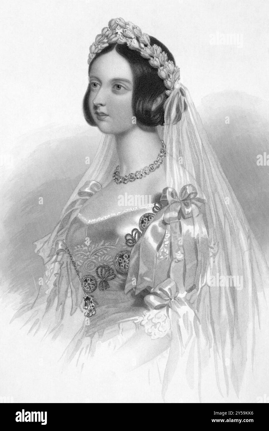 Regina Vittoria (1819-1901) su incisione dal 1840. Regina di Gran Bretagna nel periodo 1837-1901. Inciso da W.H.Mote dopo un Drawing di W. Drummond e pu Foto Stock