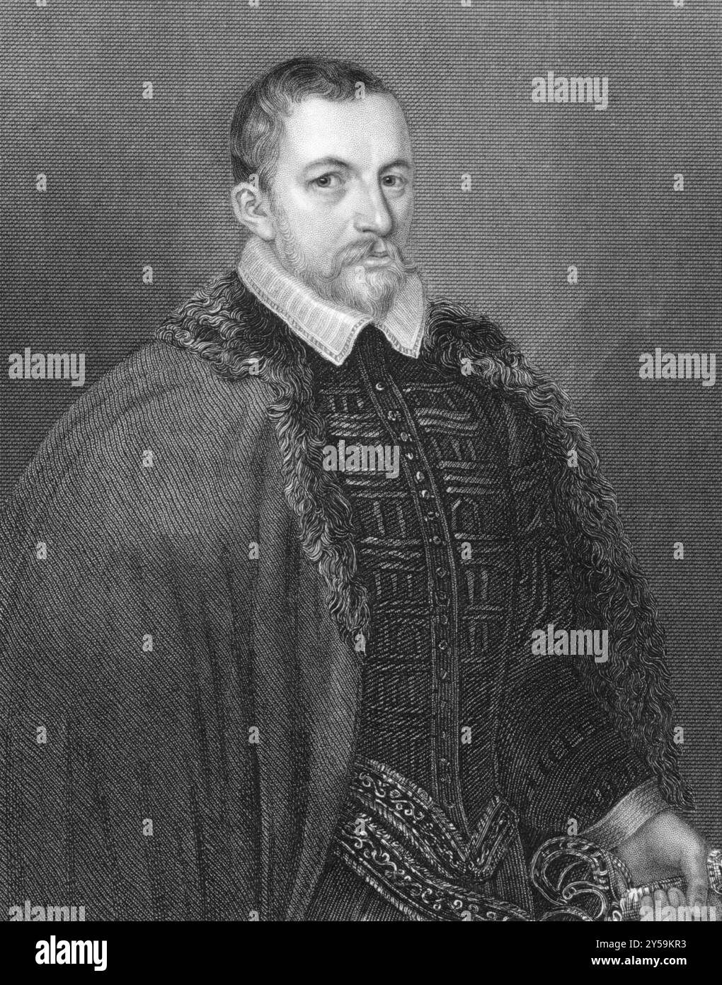 Thomas Bodley (1545-1613) su incisione dal 1836. Diplomatico e studioso inglese, fondatore della Bodleian Library, Oxford. Incisa da H.T.Ryall e pub Foto Stock