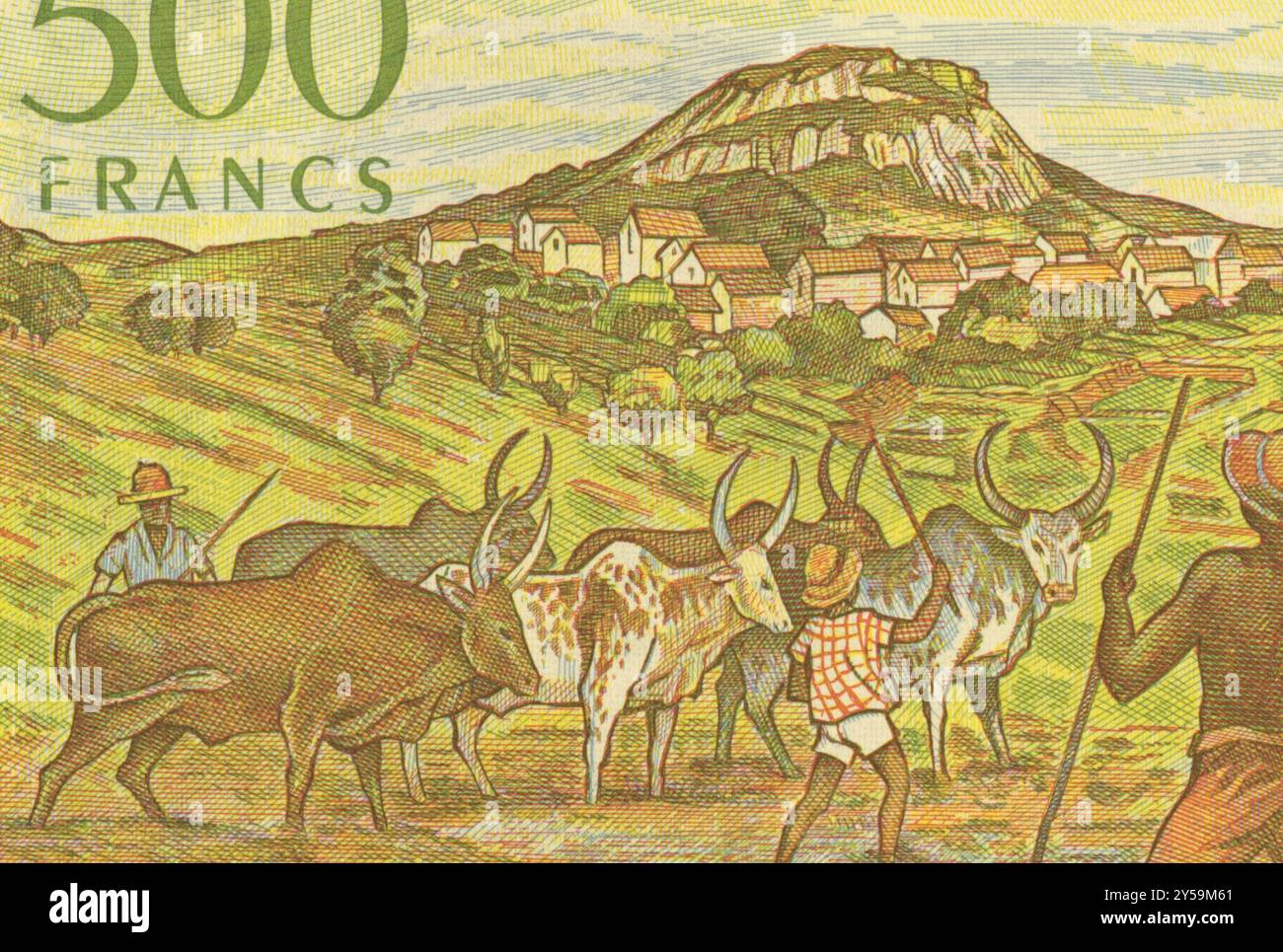 Pastori con Zerbus su 500 franchi 1995 Banknote dal Madagascar Foto Stock
