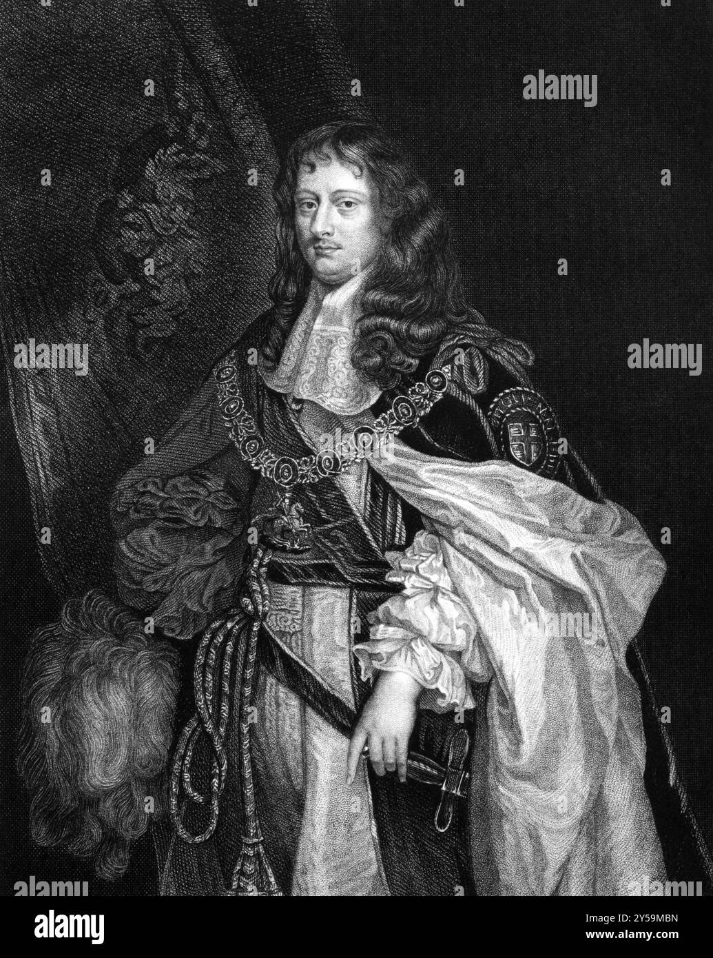 Edward Montagu, i conte di Sandwich (1625-1672) su incisione dal 1830. Ufficiale di fanteria inglese che in seguito divenne ufficiale di marina e politico. ING Foto Stock