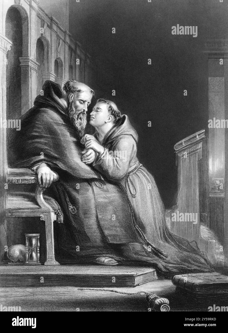 La confessione sull'incisione del 1870. Inciso da T.W.Knight dopo un dipinto di D. Wilkie Foto Stock