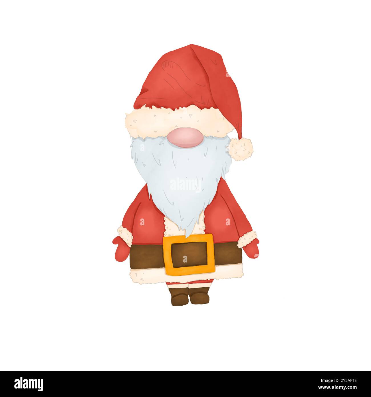 GNOME natalizio in costume di Babbo Natale in una matita digitale in stile acquerello da utilizzare con banner con biglietti e volantini, biglietti da visita e opuscoli Foto Stock