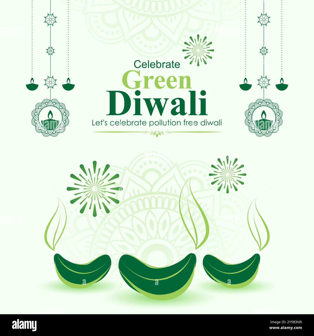 Illustrazione vettoriale del modello di feed dei social media di Happy Green Diwali Illustrazione Vettoriale