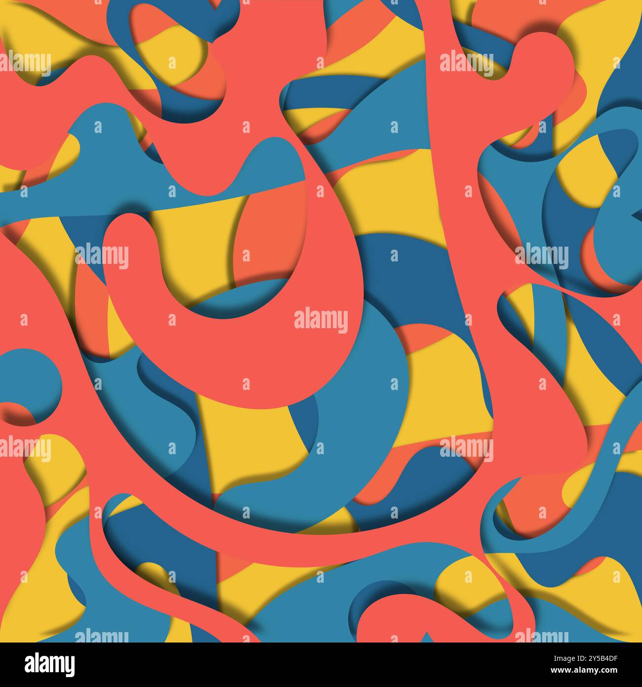 Sfondo astratto con forme di carta sovrapposte nei colori rosso, blu e giallo. Adatto per progetti di progettazione grafica e materiali di marketing. Illustrazione Vettoriale