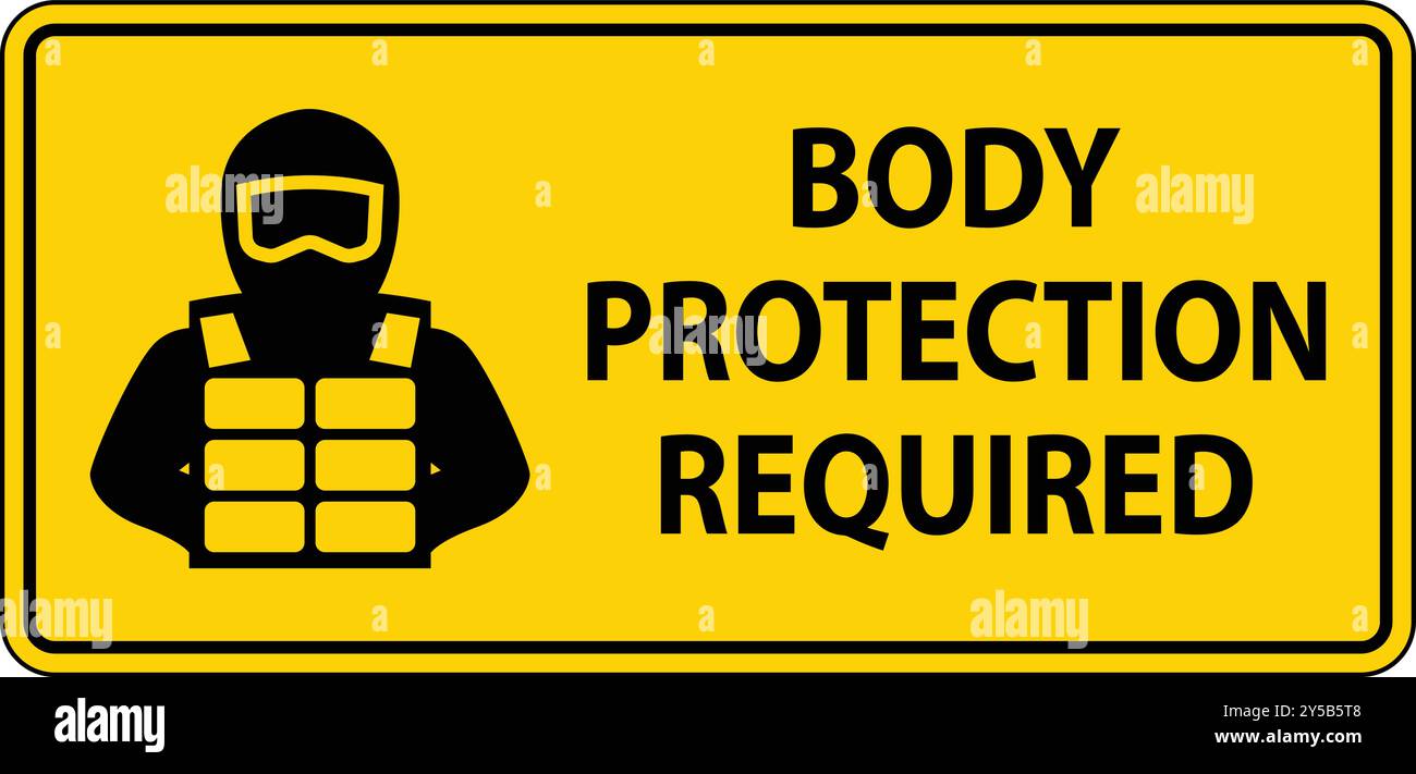 Un segnale di sicurezza chiaro che indica l'uso obbligatorio di dispositivi di protezione del corpo in un'area designata. Illustrazione Vettoriale