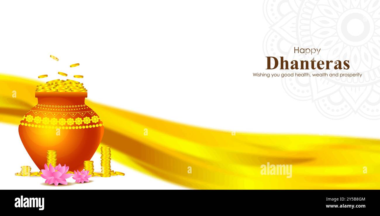 Illustrazione vettoriale del modello di feed dei social media di Happy Dhanteras Illustrazione Vettoriale