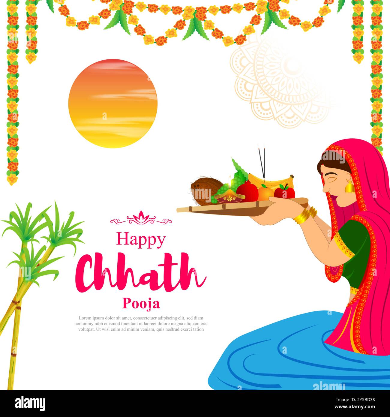 Illustrazione vettoriale del modello di feed dei social media di Happy Chhath Puja Illustrazione Vettoriale