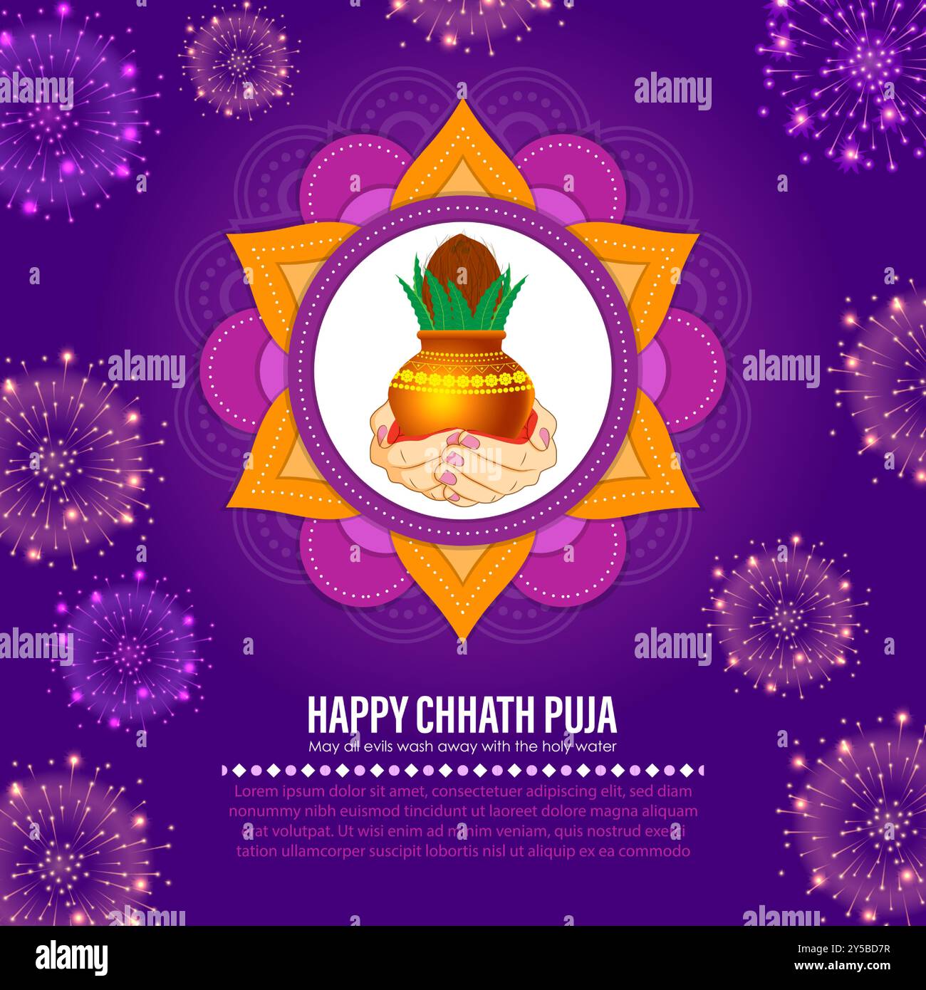 Illustrazione vettoriale del modello di feed dei social media di Happy Chhath Puja Illustrazione Vettoriale