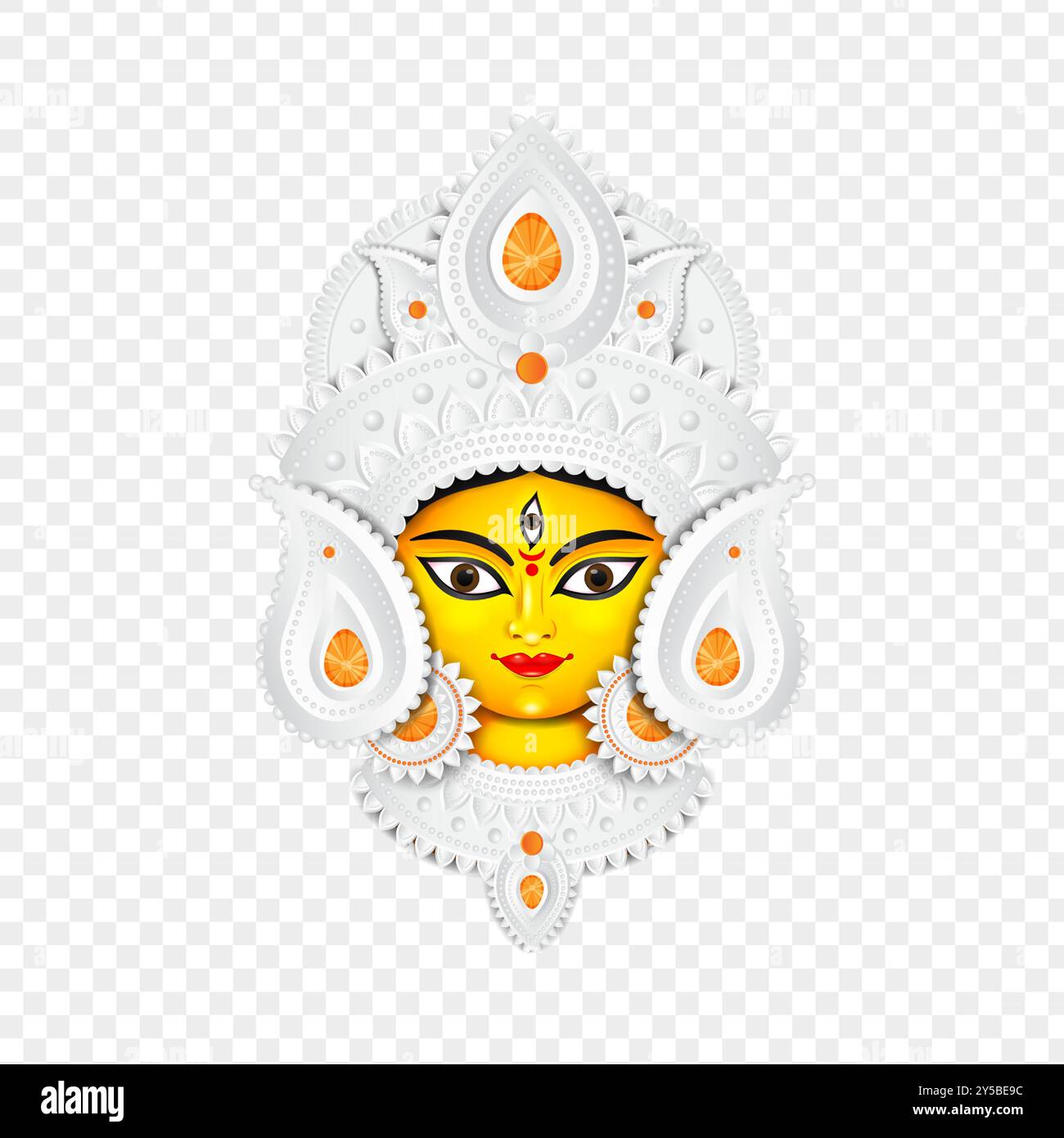 Bellissimo volto di maa durga su sfondo trasparente Illustrazione Vettoriale