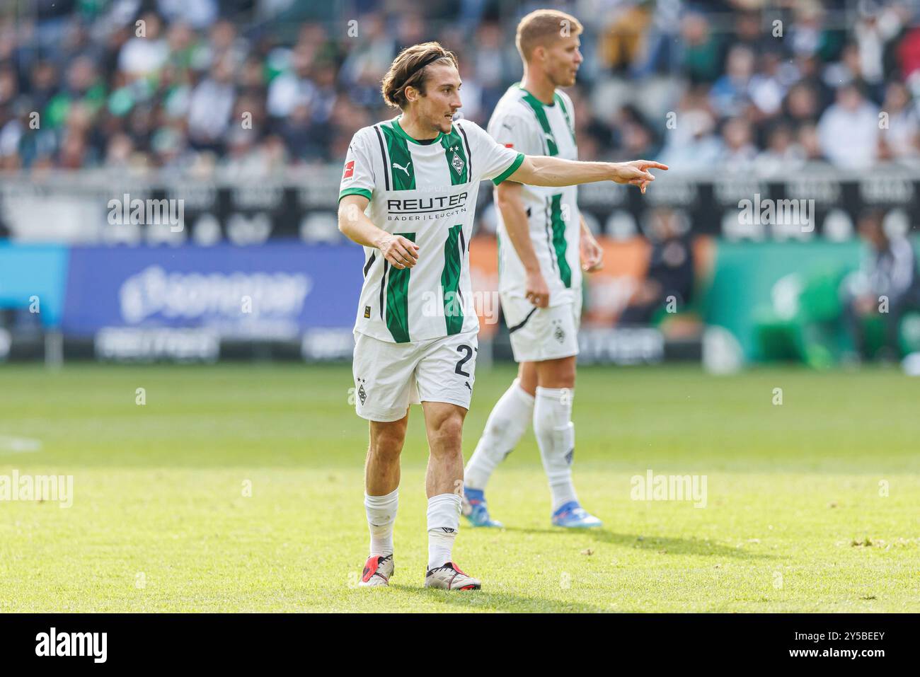 Firo : 14.09.2024, calcio, 1. Campionato, 1. Bundesliga, Borussia Monchengladbach - VfB Stuttgart Rocco Reitz (VFL Borussia Monchengladbach) gesti, gesticolati, gesti, Foto Stock