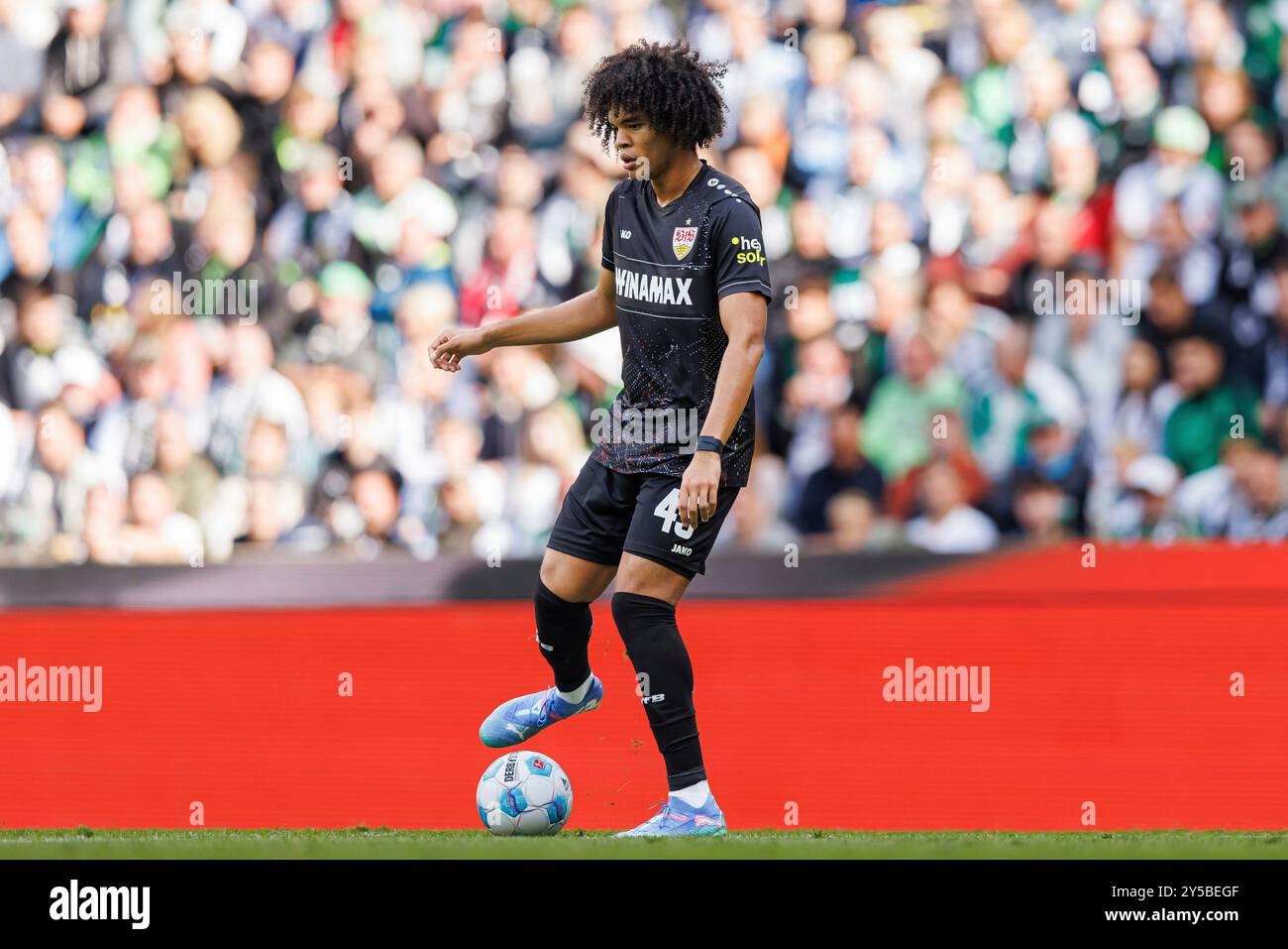 Firo : 14.09.2024, calcio, 1. Campionato, 1. Bundesliga, Borussia Monchengladbach - VfB Stuttgart Anrie Chase (VfB Stuttgart) azione individuale, figura intera, Foto Stock