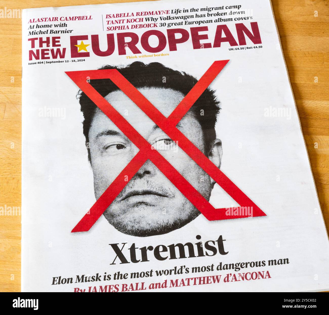 12-18 settembre 2024. Titolo in prima pagina delle nuove letture europee Xtremist Elon Musk è l'uomo più pericoloso del mondo. Foto Stock