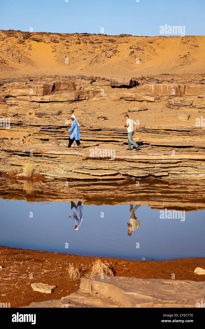 Acqua e oasi nel deserto del Sahara Foto Stock