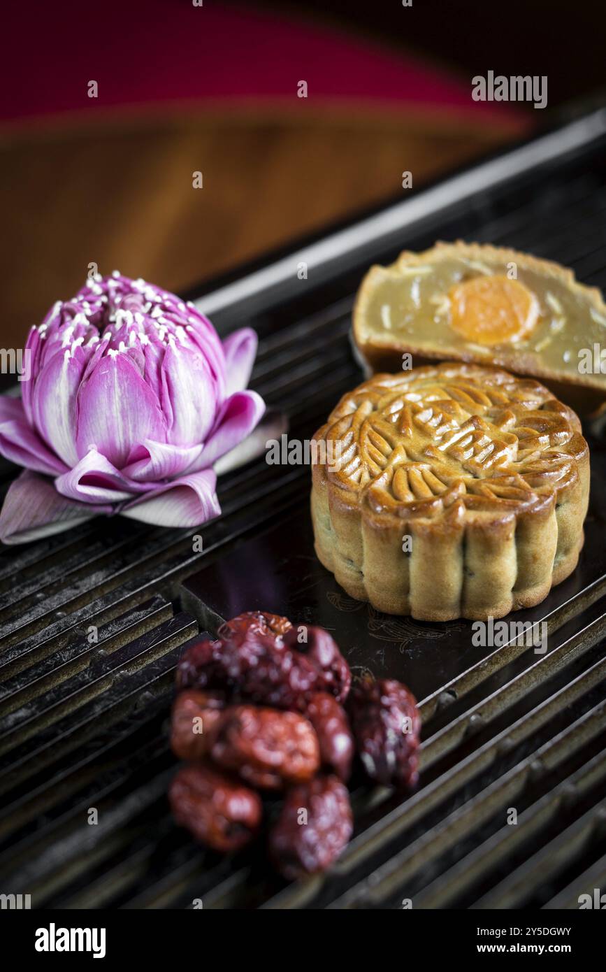 Dolce tradizionale cinese gourmet mooncake festivo primo piano Foto Stock