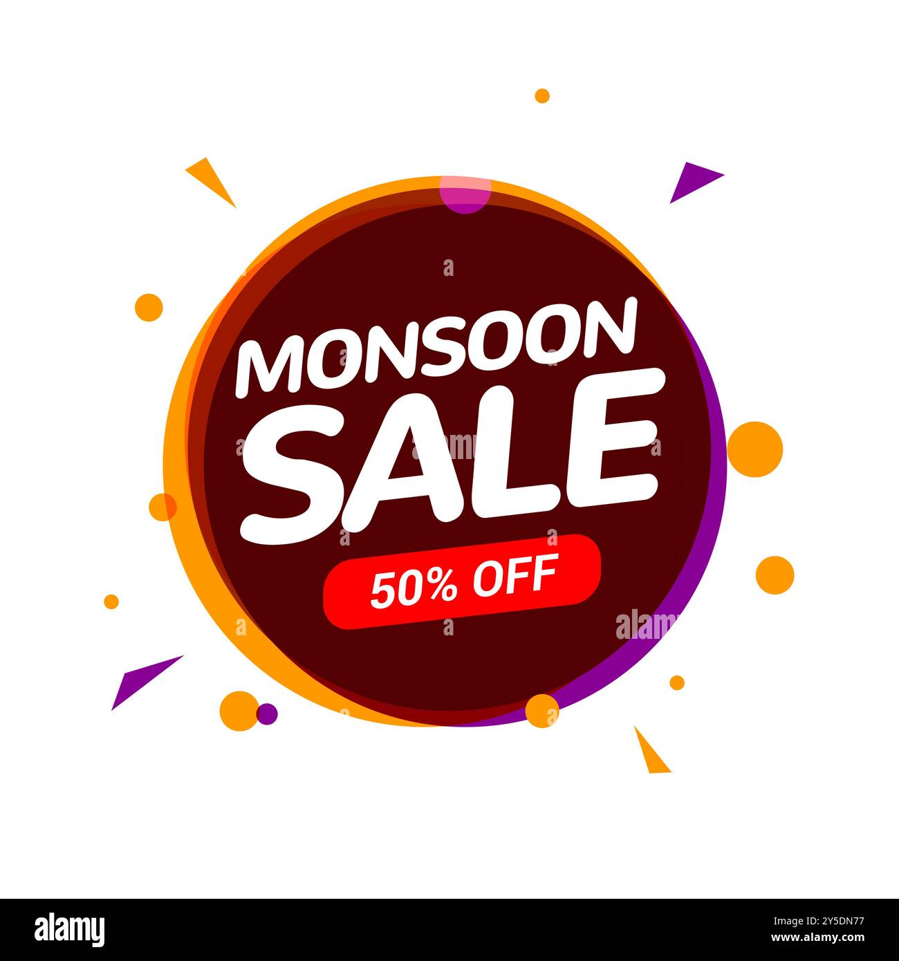Sconto del 50% sui monsoni. Banner promozionale con sconti stagionali per la vendita monsonica. Illustrazione Vettoriale