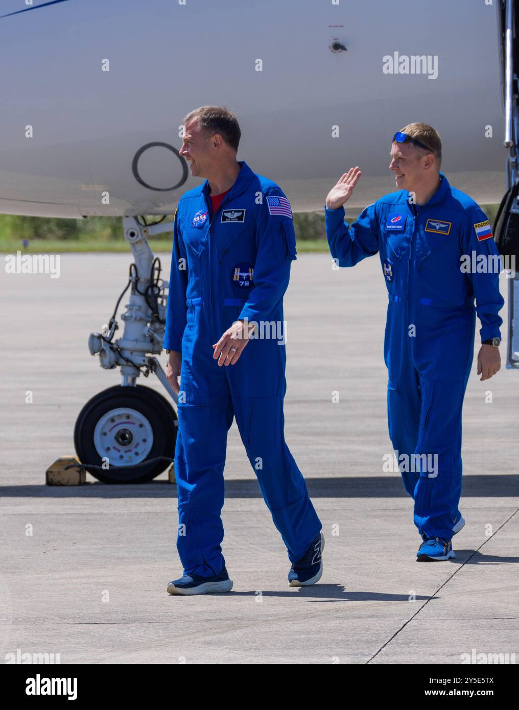 Kennedy Space Center, Stati Uniti. 21 settembre 2024. Alle 13:30 EDT21 settembre 2024 NASA SpaceX Crew 9 due astronauti cosmonauti sono arrivati allo Shuttle Landing Facility per osservazioni e domande sui media al Kennedy Space Center Shuttle Landing Facility, Brevard County, Florida USA. (Foto di Scott Schilke/SipaUSA.com) credito: SIPA USA/Alamy Live News Foto Stock