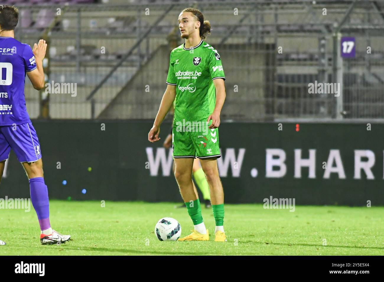 Maasmechelen, Belgio. 21 settembre 2024. Yanis Massolin di Franc Borain nella foto durante una partita di calcio tra Patro Eisden Maasmechelen e Royal Francs Borains, a Lokeren, nella quinta giornata della stagione 2024-2025 della seconda divisione del campionato belga "Challenger Pro League", sabato 21 settembre 2024. BELGA FOTO JILL DELSAUX credito: Belga News Agency/Alamy Live News Foto Stock