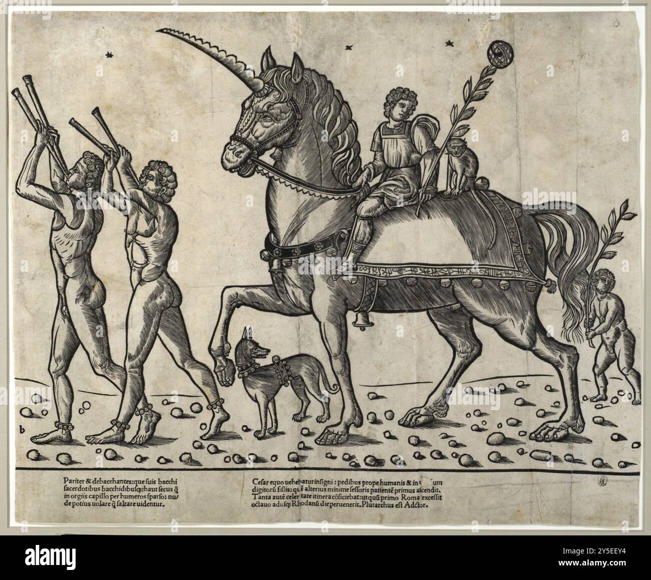 Trombettieri che guidavano Ceasar a cavallo, da "i Trionfi di Cesare", stampa, di Giacobbe di Strasburgo, dopo Benedetto Bordone, intorno al 1503 Foto Stock