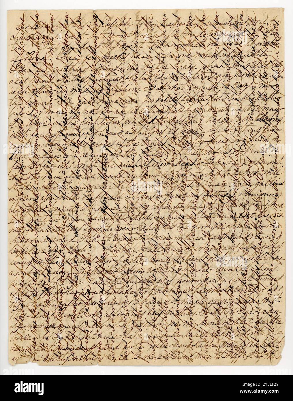Fantastica immagine di sfondo di una lettera scritta da Roma da Frances (Appleton) Longfellow a Emmeline (Austin) Wadsworth, 22 marzo 1836, con il testo ad angolo retto. La lettera si chiude con: Che lettera! E' lungo quanto il signor Gannetts sermoni o abiti moderni. Foto Stock
