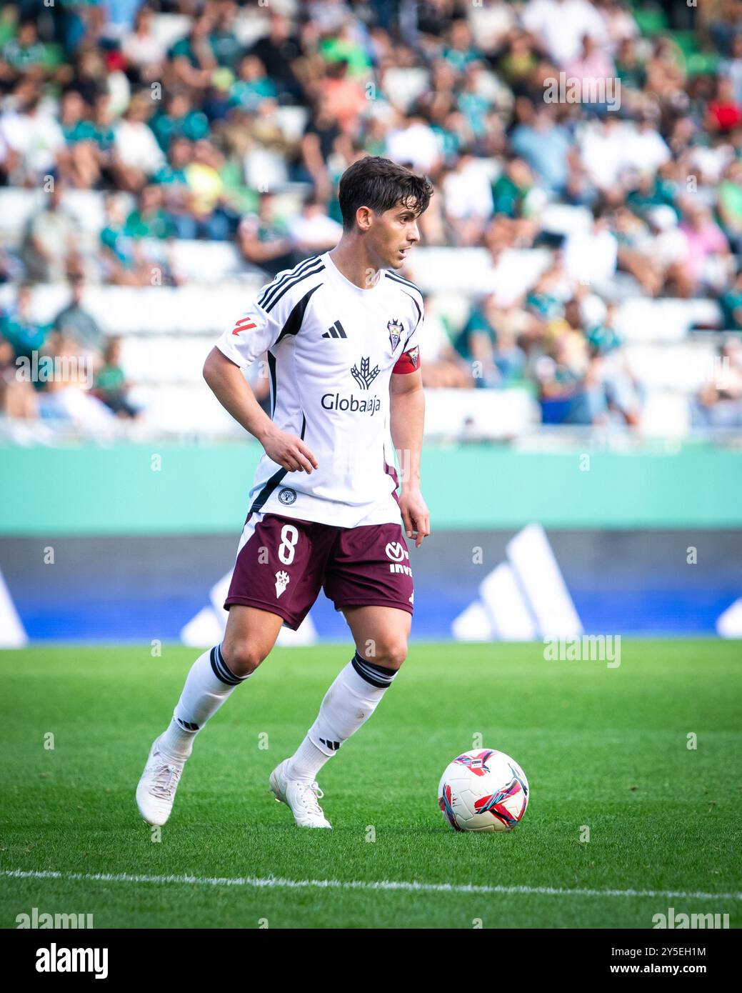 Ferrol, Spagna. 21 settembre 2024. Hypermotion League. 6° giorno. Racing Club Ferrol vs Albacete Balompie. Uno stadio malata. Riki Rodriguez durante la partita Foto Stock