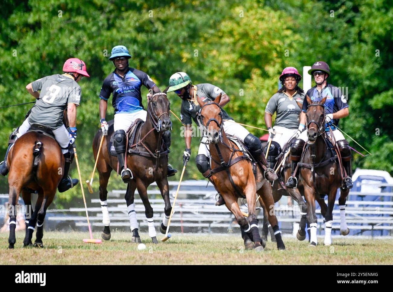 Philadelphia, Pennsylvania, Stati Uniti. 21 settembre 2024. Le squadre di polo Mars Equestrian e WTR in azione al 3° anno Work to Ride, Philadelphia Polo Classic tenutosi presso lo storico Fairmont Park di Philadelphia PA (Credit Image: © Ricky Fitchett/ZUMA Press Wire) SOLO PER USO EDITORIALE! Non per USO commerciale! Foto Stock