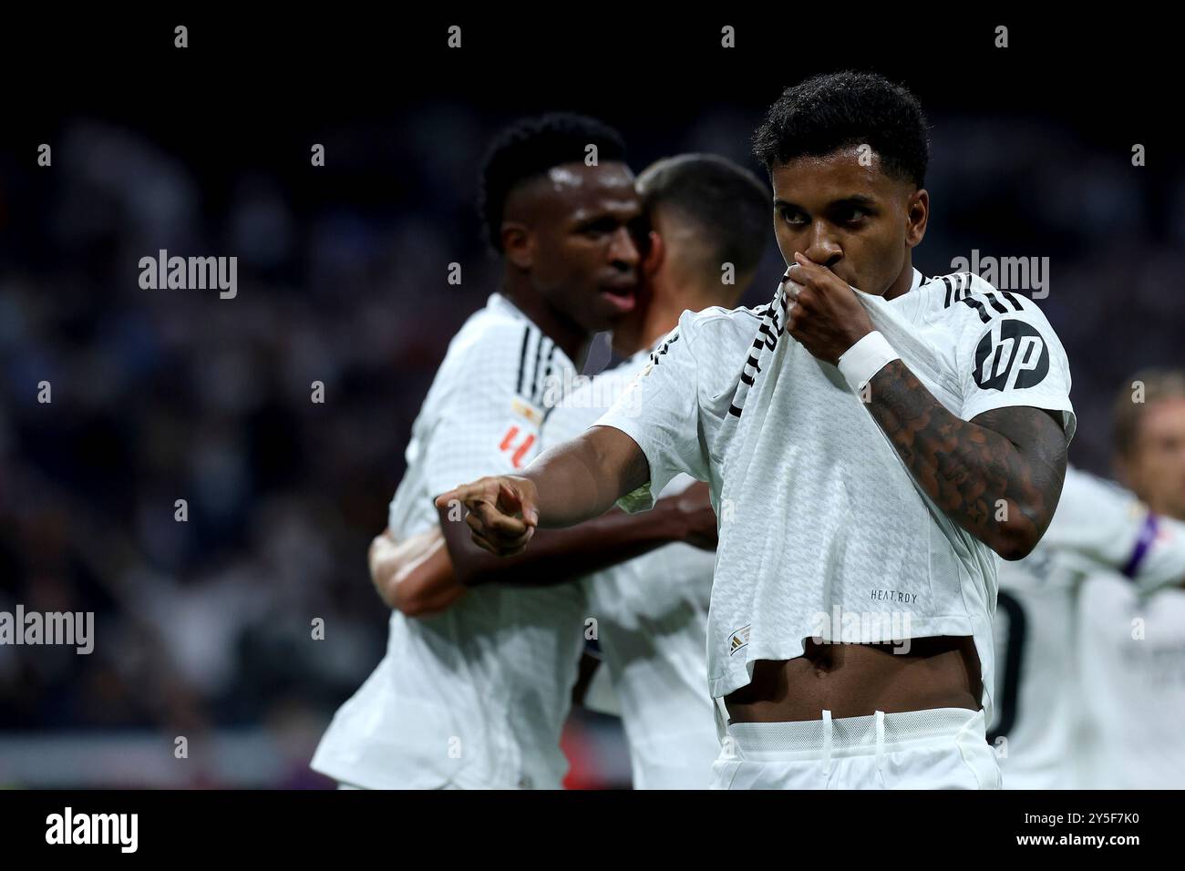 Madrid, spagnolo. 21 settembre 2024. Madrid, Spagna; 21/09/2024.- Rodrygo segna gol. Real Madrid vs Espanyol 6° giorno della Lega calcistica spagnola tenutasi allo stadio Santiago Bernabéu nella capitale del Regno di Spagna. Il Real Madrid batte l'Espanyol 4-1 con gol di Dani Carvajal, Rodrygo Goes, Vinícius Júnior e Kylian Mbappé crediti: Juan Carlos Rojas/dpa/Alamy Live News Foto Stock