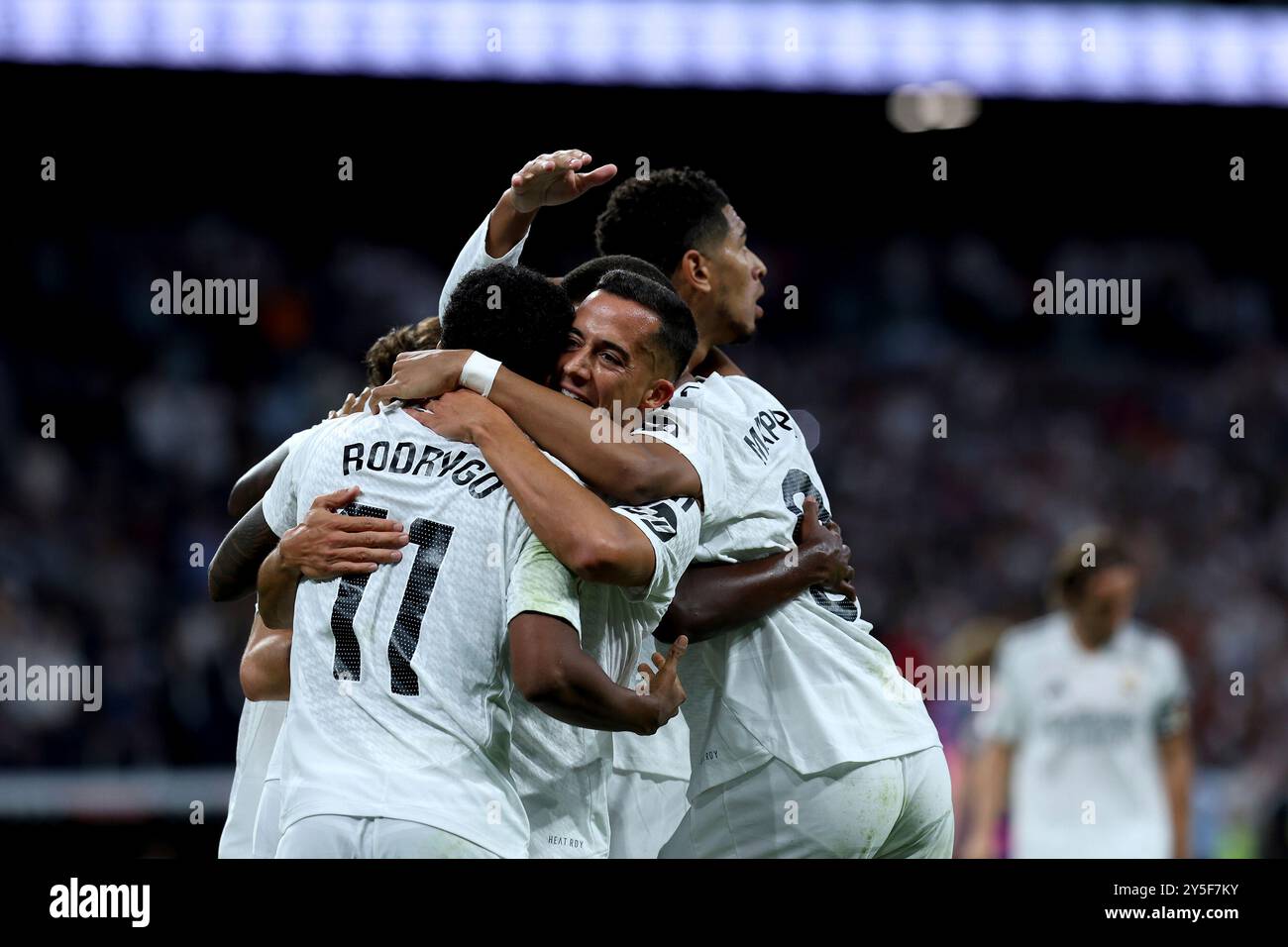 Madrid, spagnolo. 21 settembre 2024. Madrid, Spagna; 21/09/2024.- Rodrygo segna gol. Real Madrid vs Espanyol 6° giorno della Lega calcistica spagnola tenutasi allo stadio Santiago Bernabéu nella capitale del Regno di Spagna. Il Real Madrid batte l'Espanyol 4-1 con gol di Dani Carvajal, Rodrygo Goes, Vinícius Júnior e Kylian Mbappé crediti: Juan Carlos Rojas/dpa/Alamy Live News Foto Stock