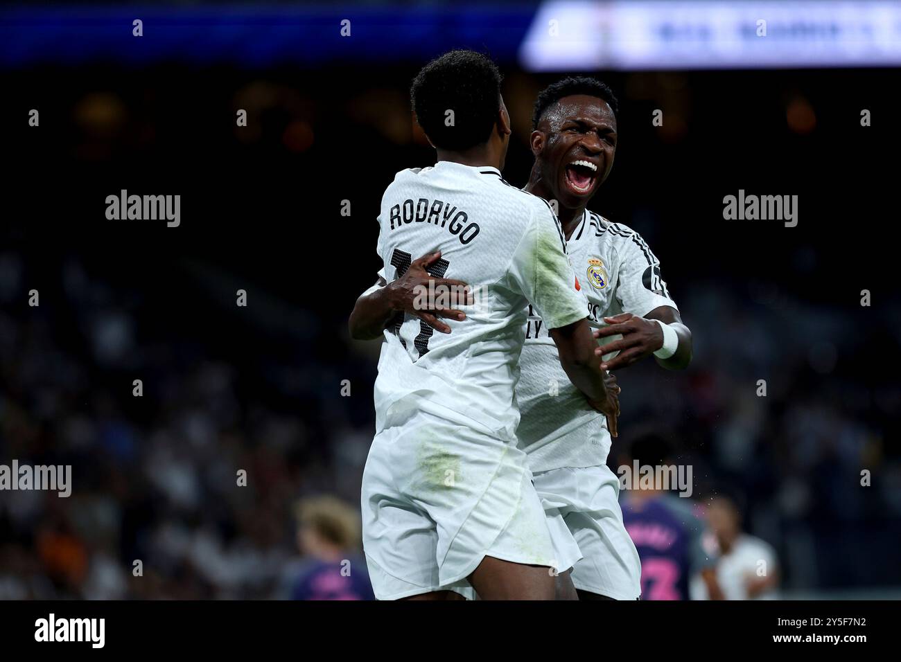 Madrid, spagnolo. 21 settembre 2024. Madrid, Spagna; 21/09/2024.- Rodrygo segna gol. Real Madrid vs Espanyol 6° giorno della Lega calcistica spagnola tenutasi allo stadio Santiago Bernabéu nella capitale del Regno di Spagna. Il Real Madrid batte l'Espanyol 4-1 con gol di Dani Carvajal, Rodrygo Goes, Vinícius Júnior e Kylian Mbappé crediti: Juan Carlos Rojas/dpa/Alamy Live News Foto Stock