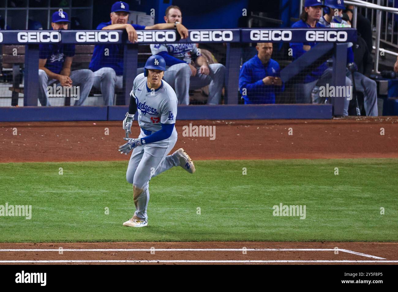 MIAMI, FLORIDA - 19 SETTEMBRE 2024: Shohei Ohtani alla partita del 50/50, Miami Marlins e Los Angeles Dodgers, foto: Chris Arjoon/American Presswire Foto Stock