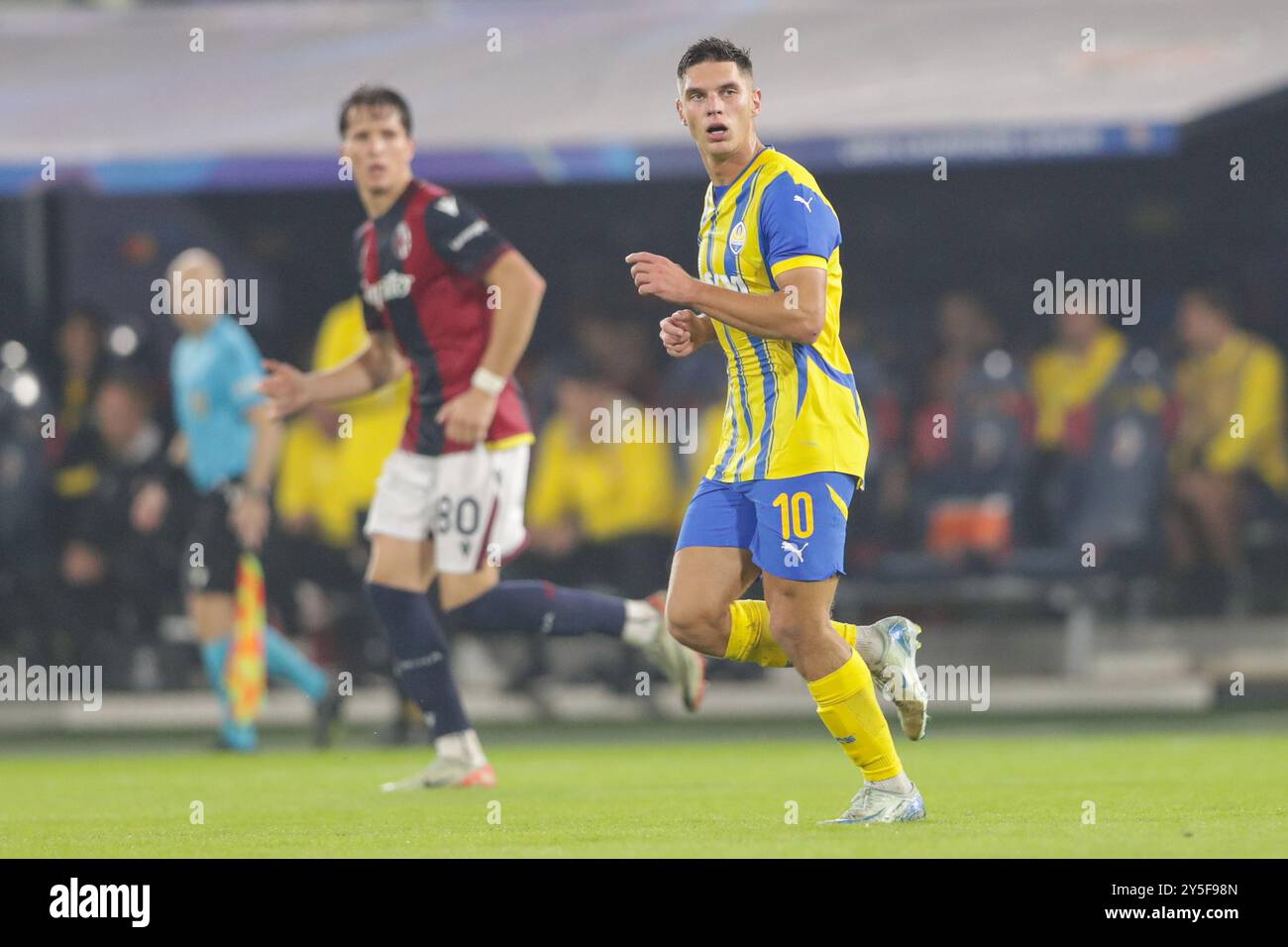 Bologna, Italia. 18 settembre 2024. Georgiy Sudakov di Shakhtar Donetsk visto in azione durante la partita di UEFA Champions League tra FC Bologna e Shakhtar Donetsk allo Stadio Renato DallAre. Punteggio finale; Shakhtar Donetsk 0:0 FC Bologna. Credito: SOPA Images Limited/Alamy Live News Foto Stock