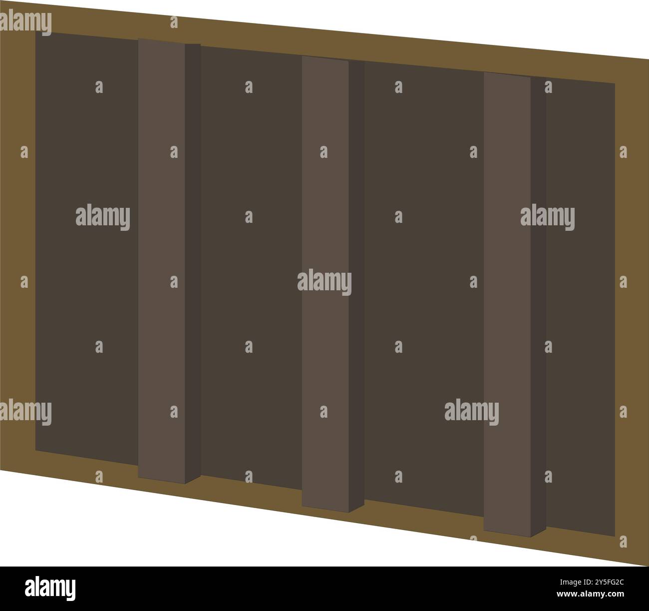 immagine di una finestra di cartone in una prospettiva a 2 punti con una cornice marrone Illustrazione Vettoriale