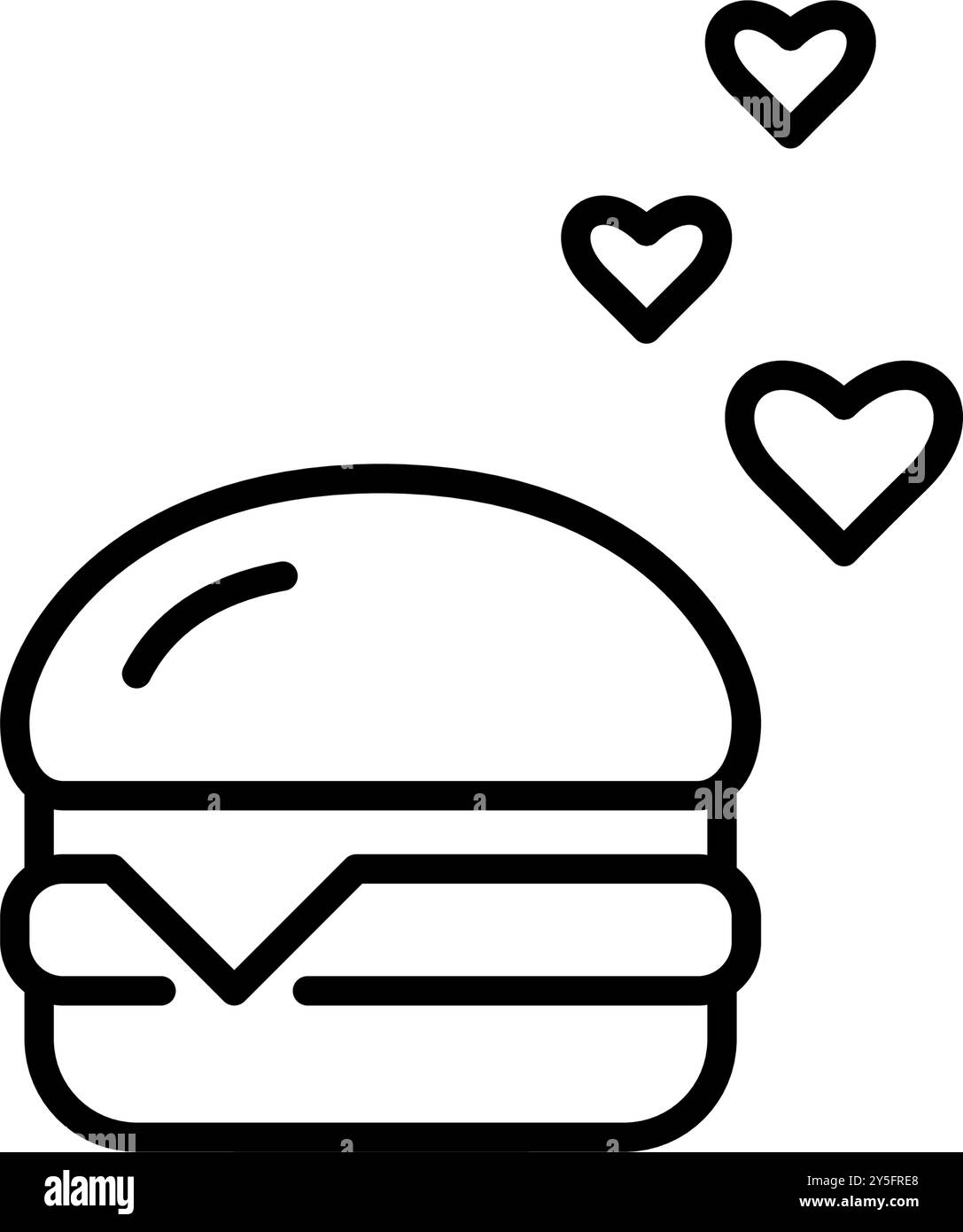 Hamburger e cuori. Recensioni delle opzioni alimentari, aggiungi ai preferiti, app di consegna. Pixel Perfect, icona del vettore di traccia modificabile Illustrazione Vettoriale
