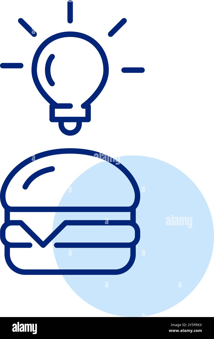 Cheeseburger e lampadina. Idee per la consegna di alimenti, app intelligente. Pixel Perfect, icona del vettore di traccia modificabile Illustrazione Vettoriale