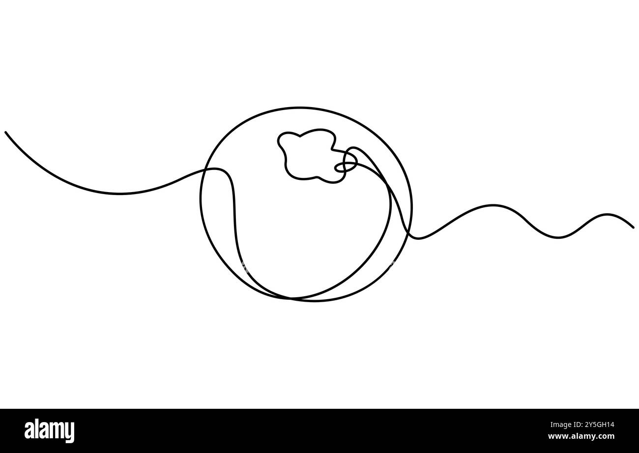 Illustrazione vettoriale mirtillo. Una linea disegna un'illustrazione artistica con scritta mirtillo biologico. Mirtilli in stile disegno a linee continue. Illustrazione Vettoriale