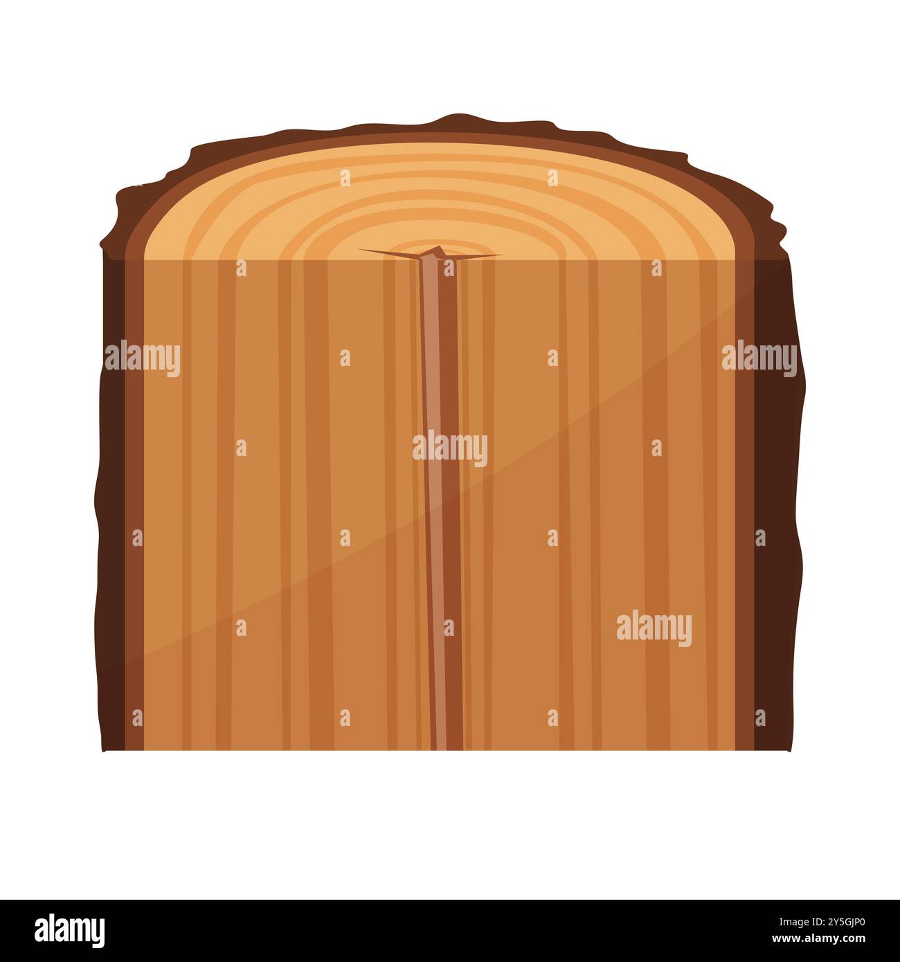 Immagine vettoriale di una mezza fetta di legno con una sezione rimossa, che mostra la trama dettagliata del legno. Illustrazione Vettoriale