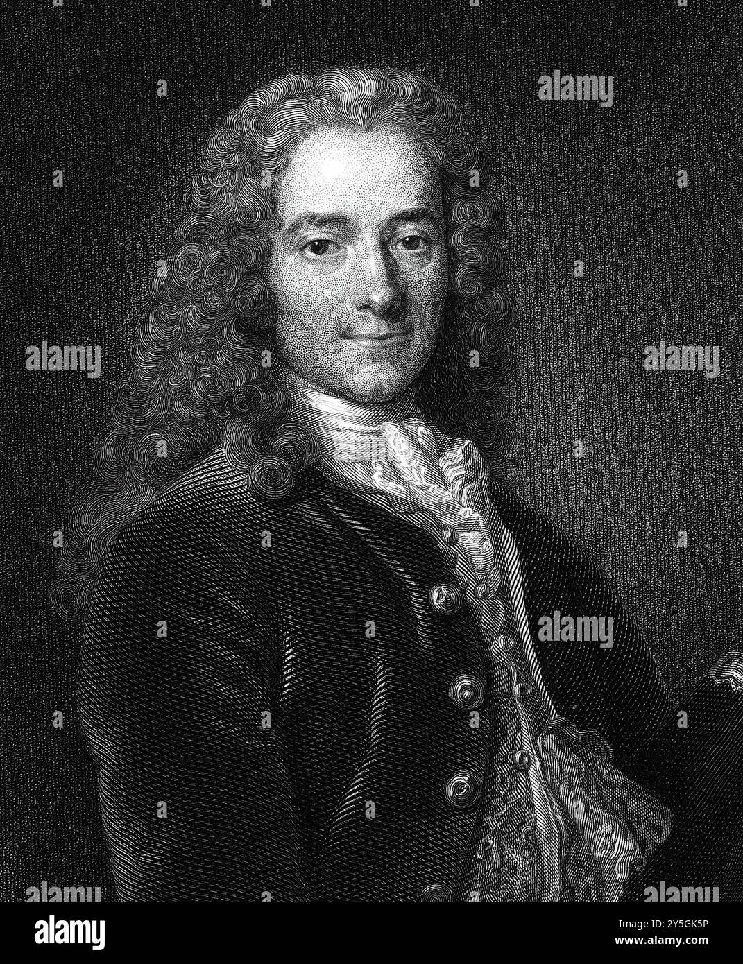 Francois Marie Arouet de Voltaire (1694-1778 ) - Ritratto, incisione storica Foto Stock