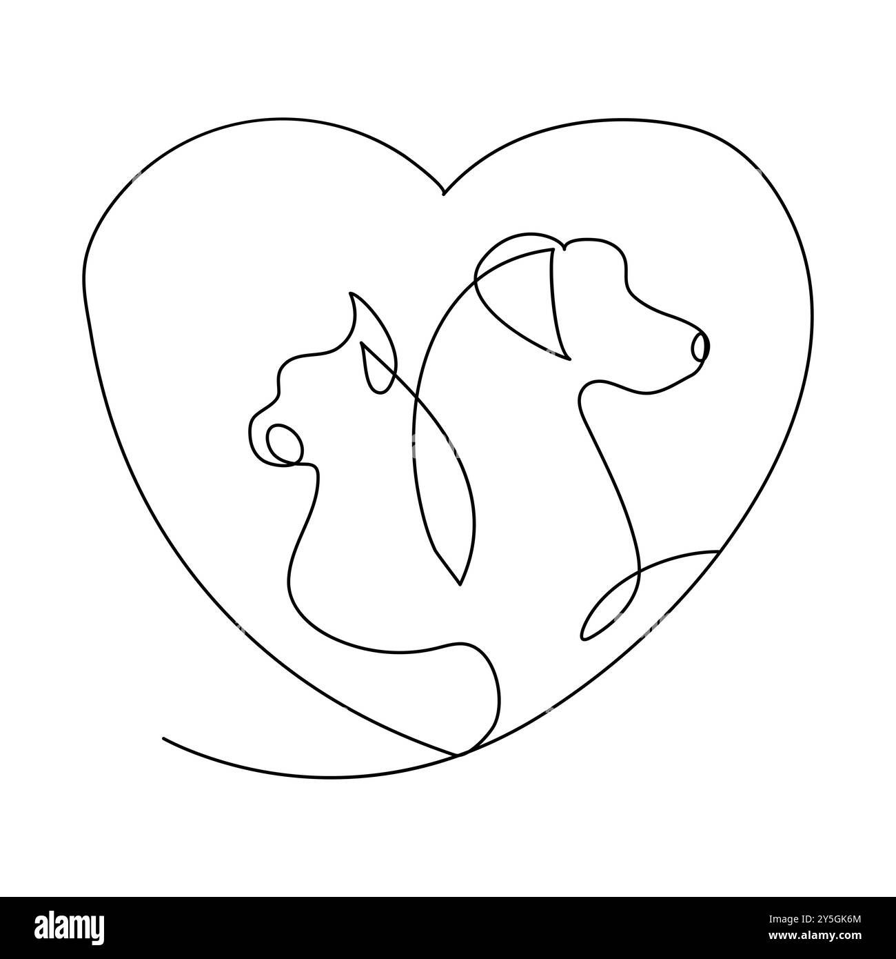 Cane e gatto una linea continua. Line art sagoma di cane e gatto. Disegno vettoriale disegnato a mano. Disegno di gatto e cane in un unico vettore di schizzo a linea continua Illustrazione Vettoriale
