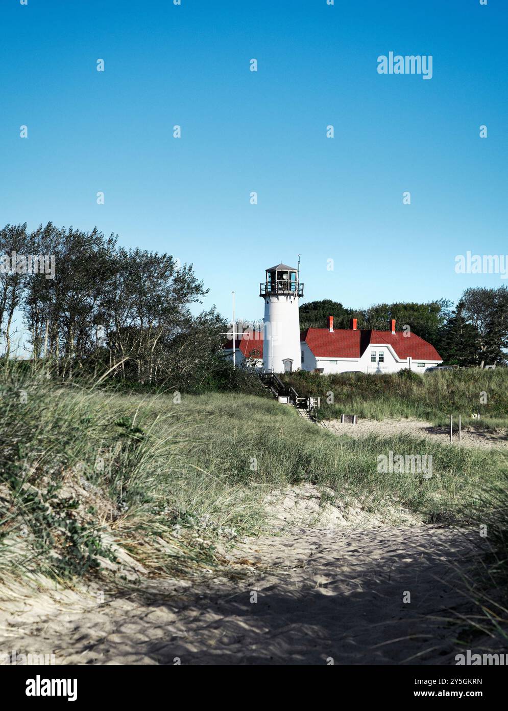 Faro e spiaggia di Chatham, Massachusetts, Stati Uniti. Foto Stock