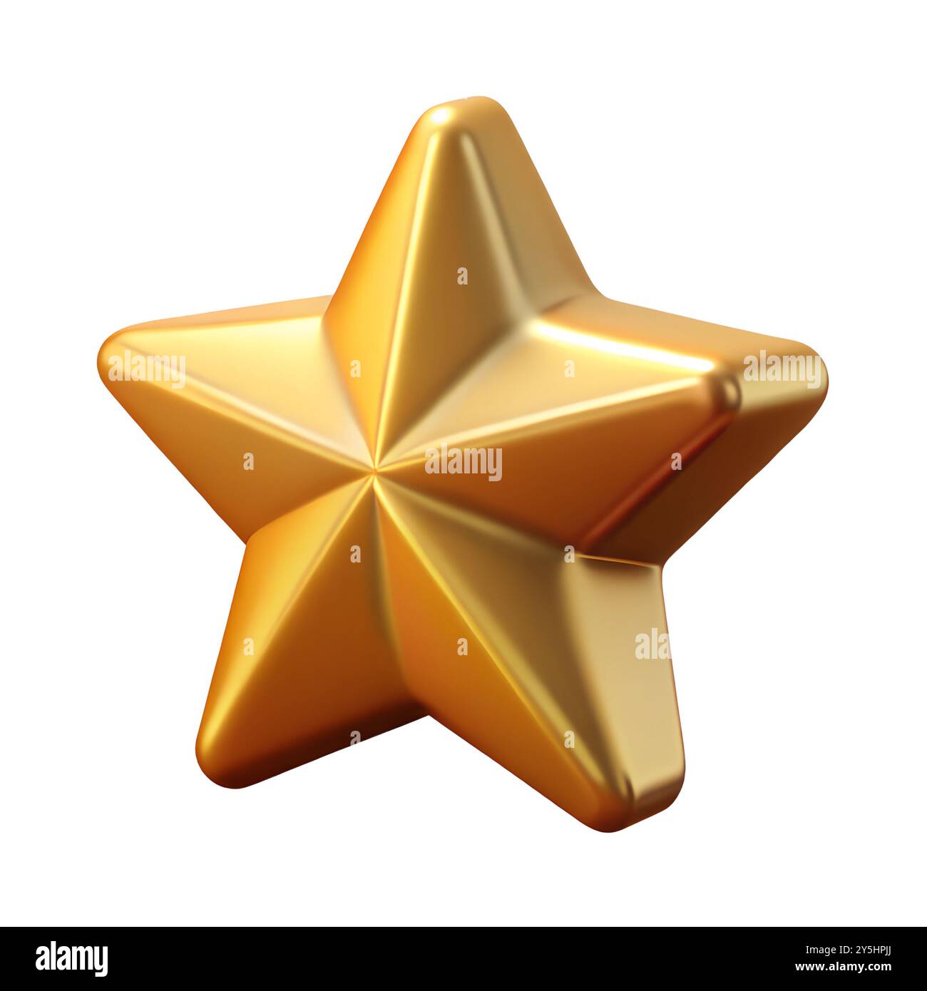 Icona Golden Star 3D isolata su sfondo bianco. Rendering semplice e di qualità superiore del concetto di illustrazione 3D in metallo lucido con riflessi. Foto Stock