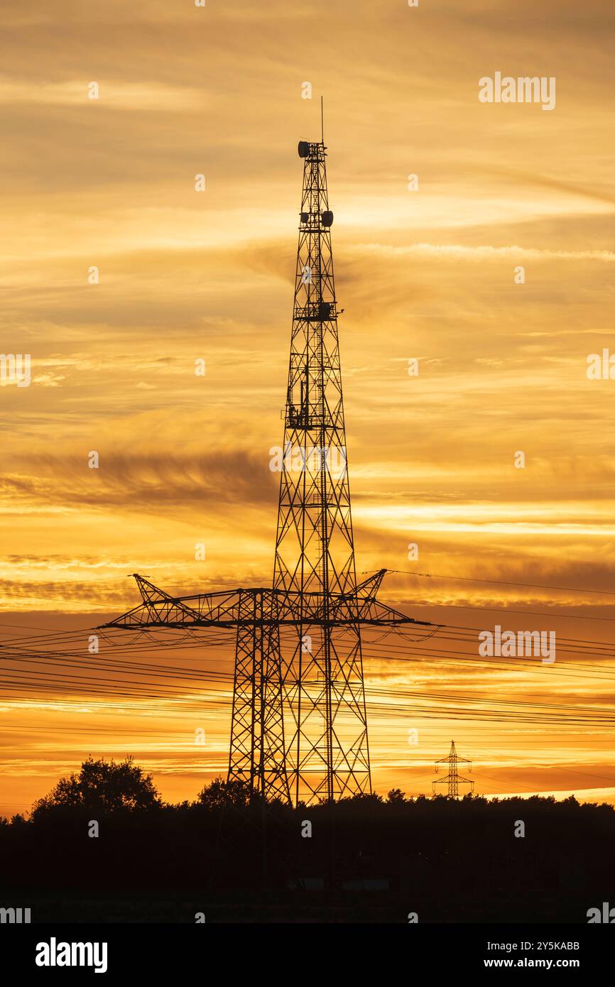 Alimentazione e montante della trasmissione al tramonto Foto Stock