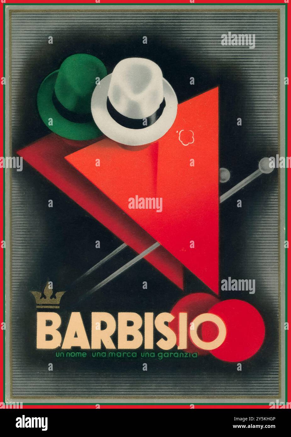 Poster vintage anni '1930 per Barbisio, azienda italiana che ha progettato e realizzato cappelli in feltro di pelliccia. Il sito produttivo si trova dal 1862, anno della sua fondazione nell'originario stabilimento di Sagliano Micca, in zona biella Foto Stock