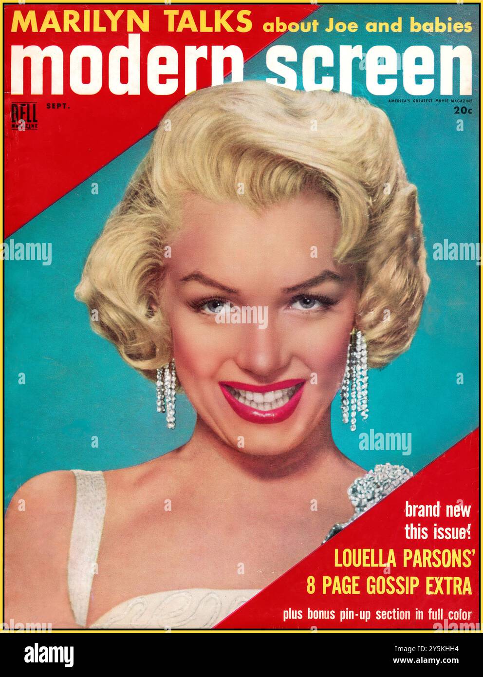 Marilyn Monroe sulla copertina di Modern Screen Magazine settembre 1954. Una rivista informativa American Film /Movie Gossip per gli appassionati di cinema. Foto Stock