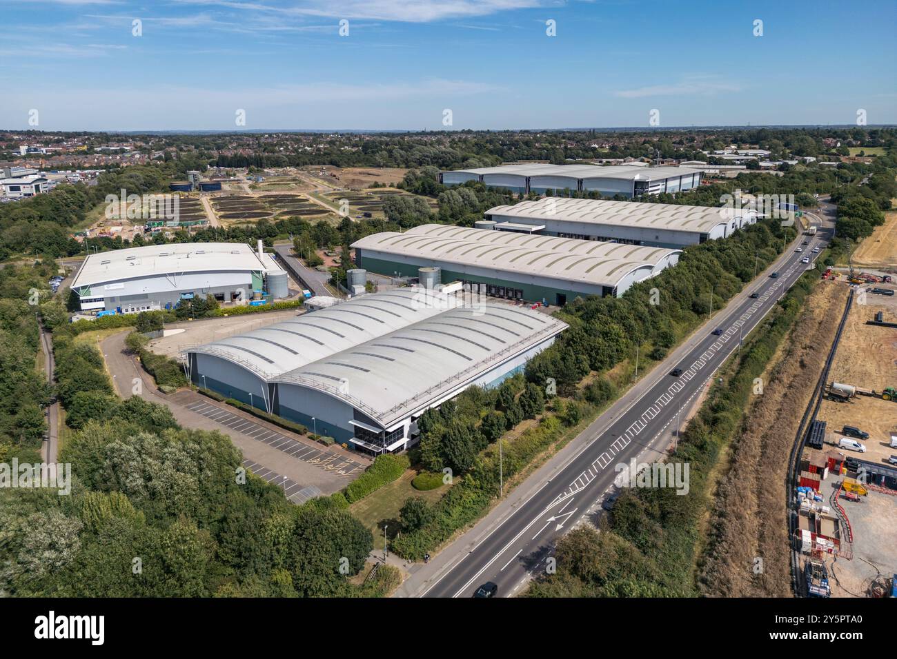 Vista aerea generale del Logix Park (LE10), un business Park ai margini di Hinckley, Leicestershire, Inghilterra. Foto Stock