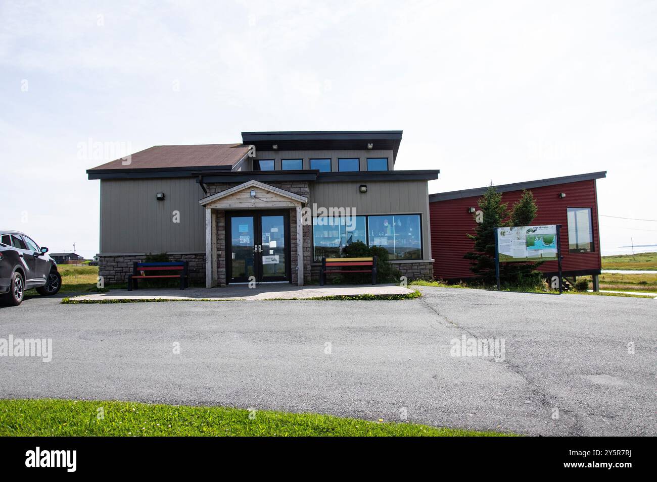 Bordo del centro interpretativo di Avalon sulla NL 10 a Portugal Cove South, Terranova & Labrador, Canada Foto Stock