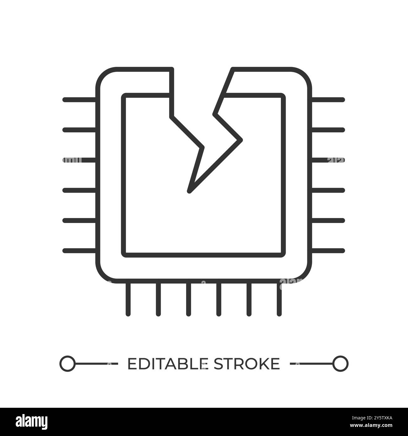 Icona lineare CPU rotta Illustrazione Vettoriale