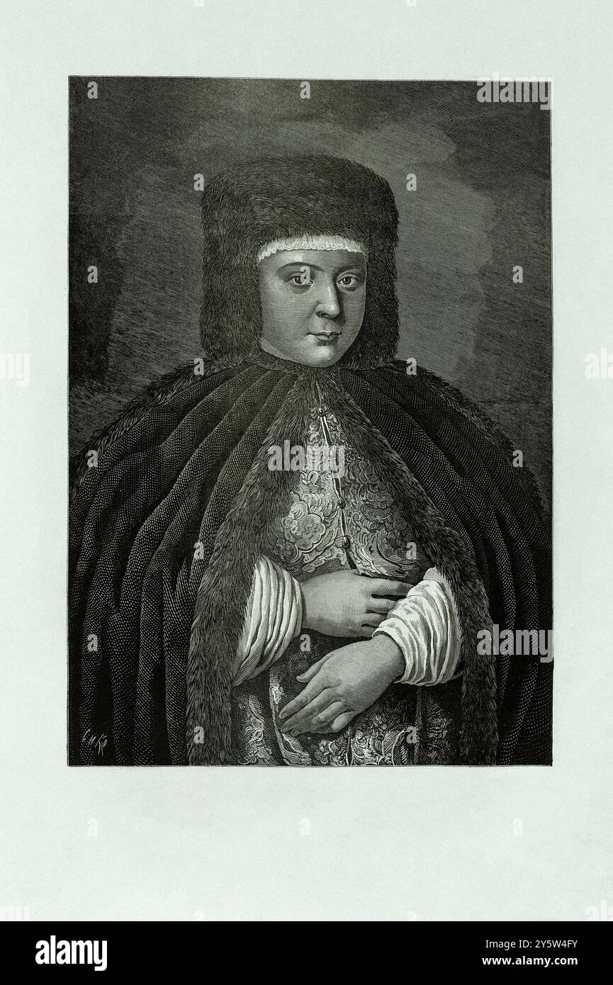 Natalya Naryshkina, madre di Pietro il grande Natalya Kirillovna Naryshkina (1651–1694) fu la zarina di Russia dal 1671 al 1676 come seconda moglie dello zar Alessio i di Russia, e reggente di Russia come madre dello zar Pietro i di Russia (Pietro il grande) nel 1682. Foto Stock