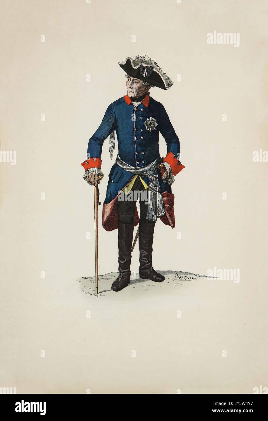 Federico il grande in uniforme (stemma provvisorio della Guardia di Potsdam). c. 1780. Costumi storici e folcloristici. Germania. 1881 Foto Stock