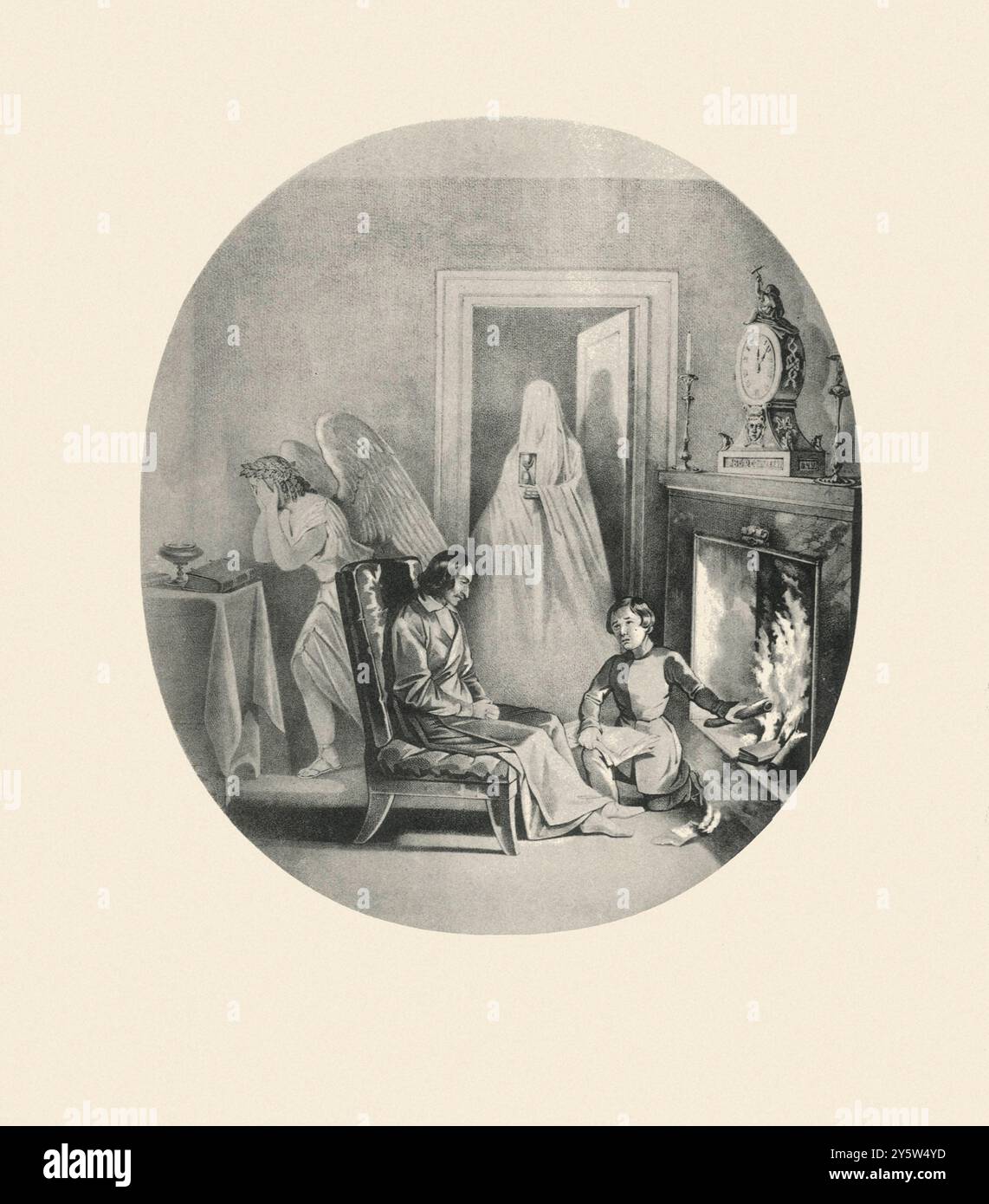 Nikolai Gogol brucia il libro due delle anime morte. A. Solonitsky, 1852 anni, Mosca. Litografia. (Collezione di ritratti di Gogol, Mosca. 1909) Nikolai Vasilyevich Gogol (1809–1852) è stato un grande romanziere russo, scrittore di racconti brevi e drammaturgo di origine Ucraina. Foto Stock