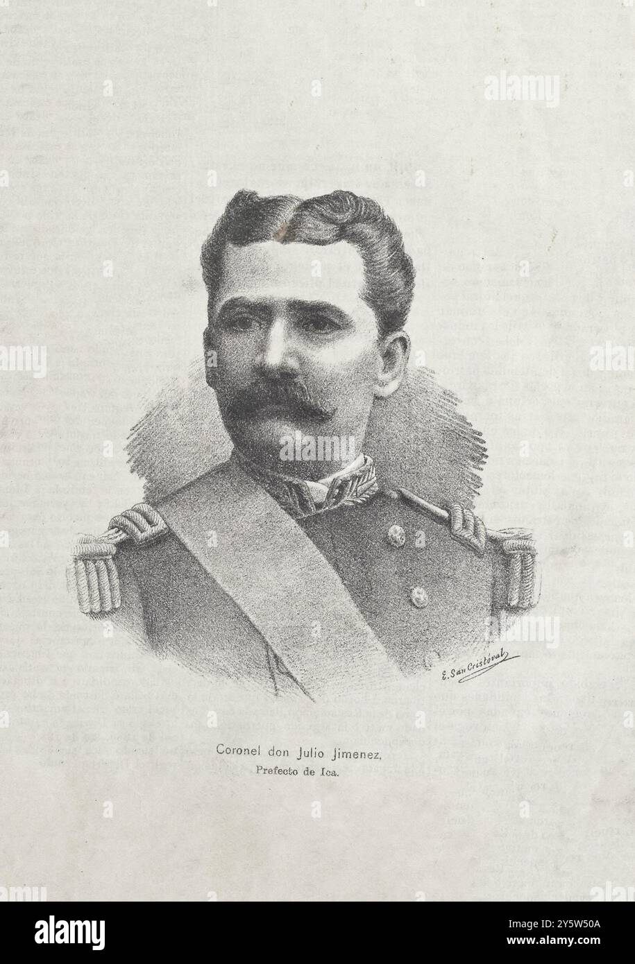 Colonnello Don Julio Jimenez. Perfetto di Ica. Perù. 1889 Ica è una città e la capitale del dipartimento di Ica nel Perù meridionale. Mentre l'area era a lungo abitata da diverse culture di popoli indigeni, il conquistador spagnolo Jerónimo Luis de Cabrera rivendicò la sua fondazione nel 1563. Foto Stock